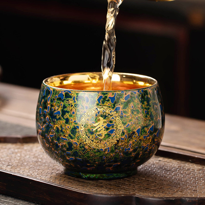大漆鎏金主人茶杯陶瓷定制姓氏茶盏功夫茶具单杯个人杯品茗杯刻字