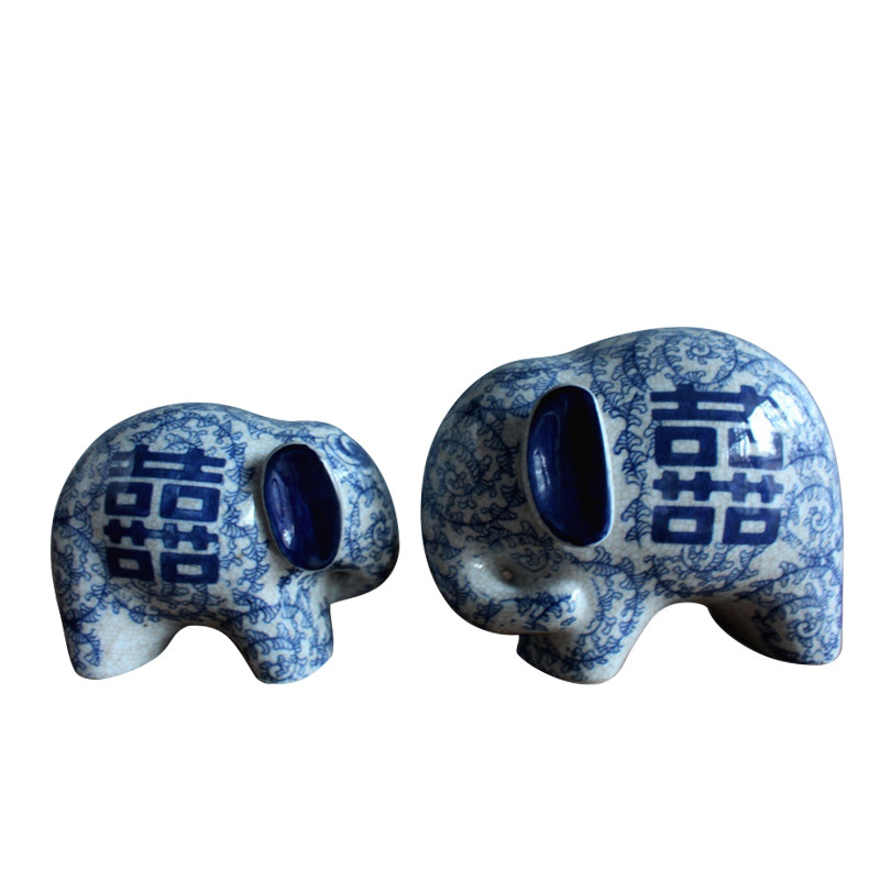 景德镇陶瓷一对大象喜字摆件工艺品电视酒柜客厅家居装饰床头柜