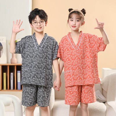 儿童汗蒸服纯棉2岁宝宝男童女孩亲子浴服高档大童小童双层棉睡衣