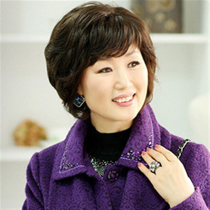 中老年假发真发女短发自然中年女士妈妈短卷发逼真真人发丝全头套