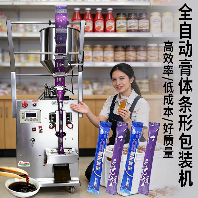 全自动液体膏体包装机蜂蜜饮料液体酱料灌装封口包装机条形状设计