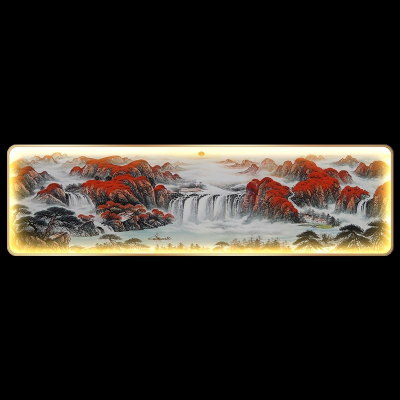 网红鸿运当头装饰画带灯新中式壁画床头发光挂画山水卧室沙发背景