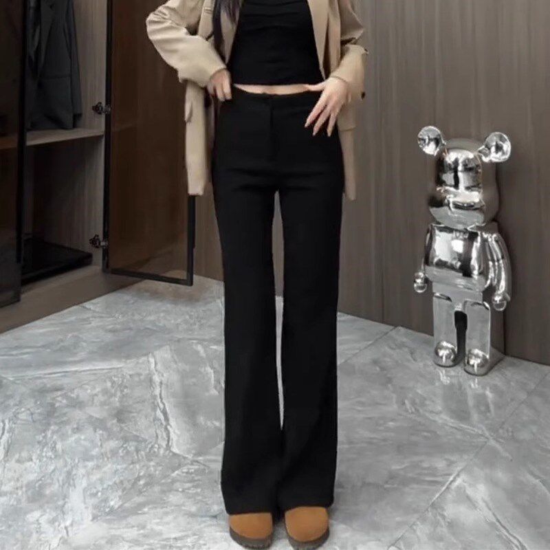 黑色不贴腿微喇西装裤女2025春秋新款高腰显瘦弹力显瘦休闲垂感裤