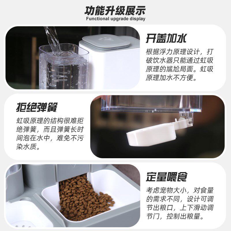 猫咪开盖加水喂食喂水一体机小型犬猫食盆不湿嘴小狗自动饮水器