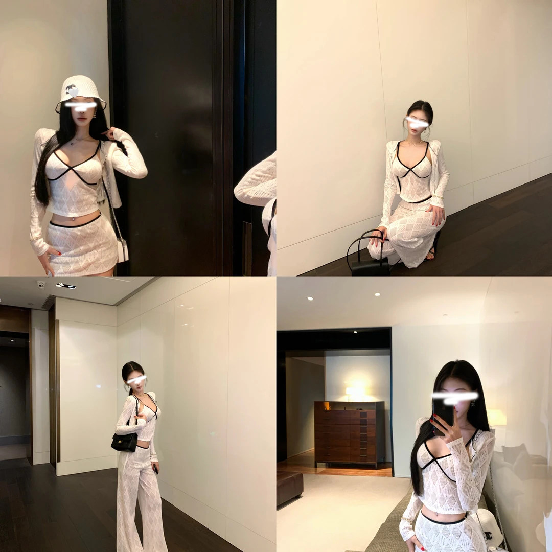 小香风套装裙女夏季韩系穿搭休闲绝美白色开衫吊带包臀半身短裙子