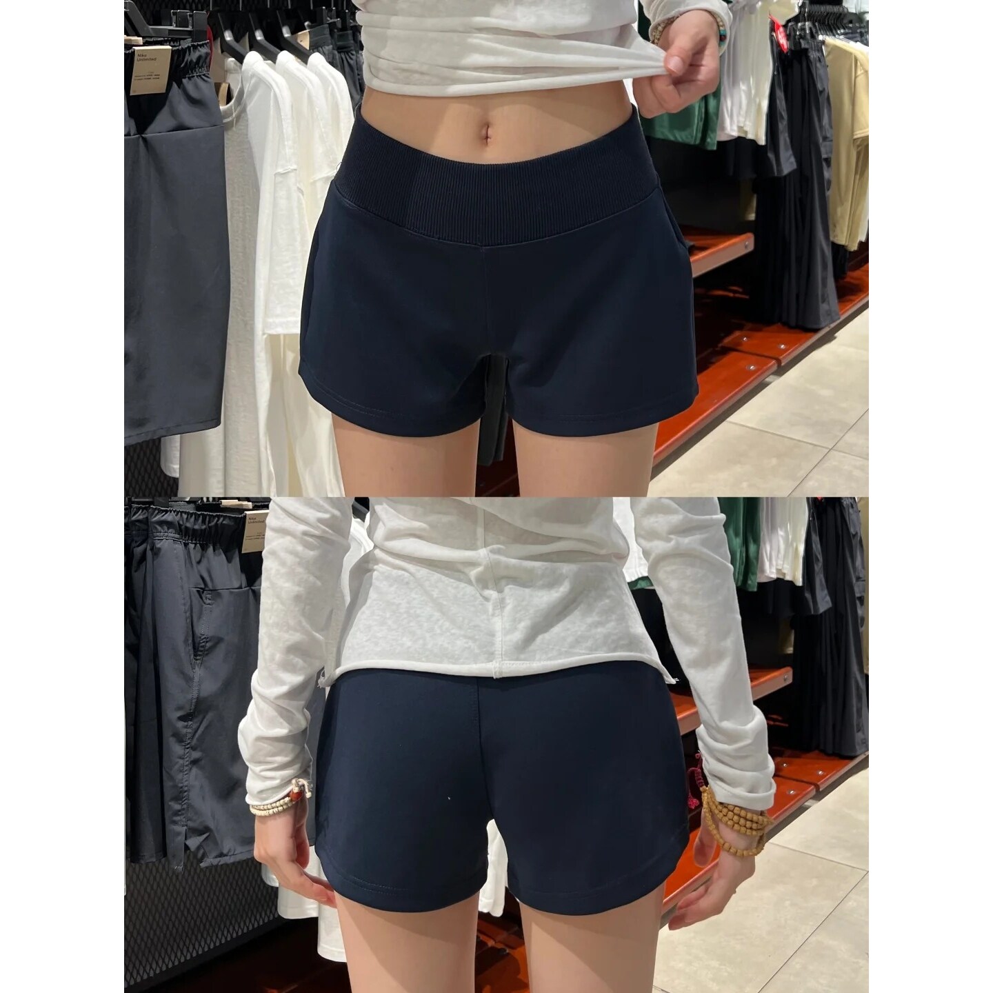 美式藏青辣妹低腰显瘦运动短裤女夏季小个子瑜伽健身包臀三分热裤