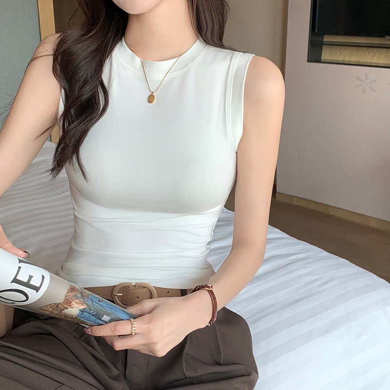 白色背心打底衫女2026夏季圆领修身无袖T恤遮副乳西装内搭上衣薄