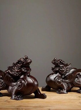 花梨木雕貔貅摆件实木大号一对客厅家居办公室装饰工艺品开业送礼