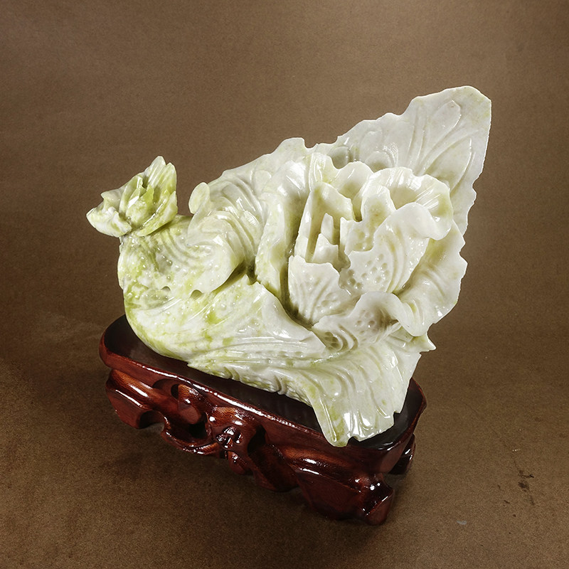 岫玉白菜摆件天然玉石客厅酒柜招财装饰品乔迁新居店铺开业送礼