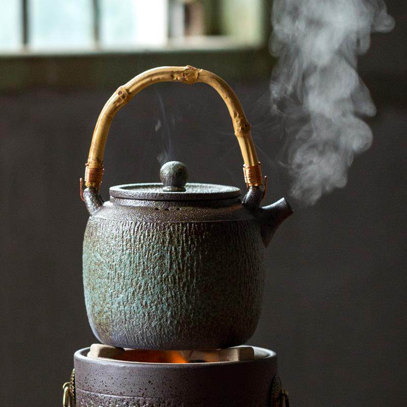 碌心++粗陶窑变复古提梁壶家用功夫茶具围炉煮茶耐高温可炭烧茶壶