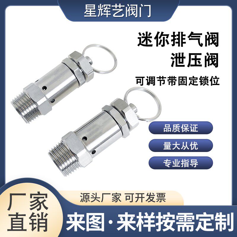 304不锈钢可调节迷你排气阀安全泄压阀2分3分4分弹簧式气动空压机