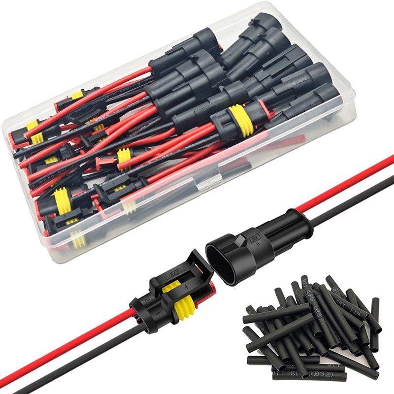 10套盒装 16AWG 2针连接器汽车防水线缆接头快速断开式双路电线