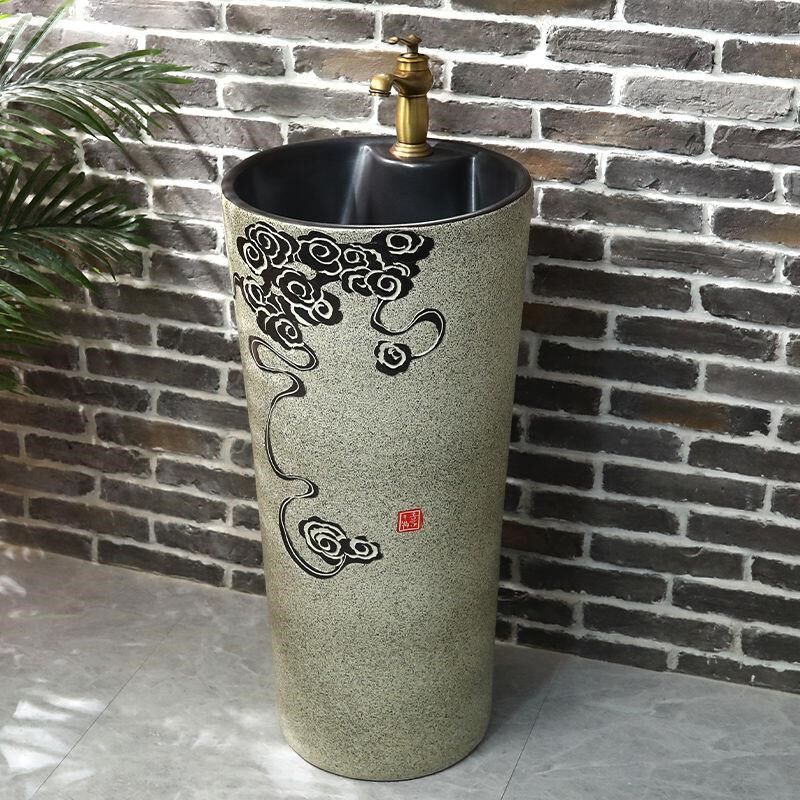 景德镇陶瓷立柱盆薄边户外卫生间小户型洗脸盆一体式落地式洗手盆