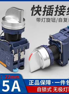 蓝波新品25A大电流金属旋钮开关2档自复自锁带指示灯红绿色9-24V
