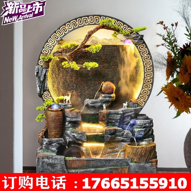 风水轮入户玄关鱼池落地开业招财摆件水幕墙假山流水屏风影壁喷泉