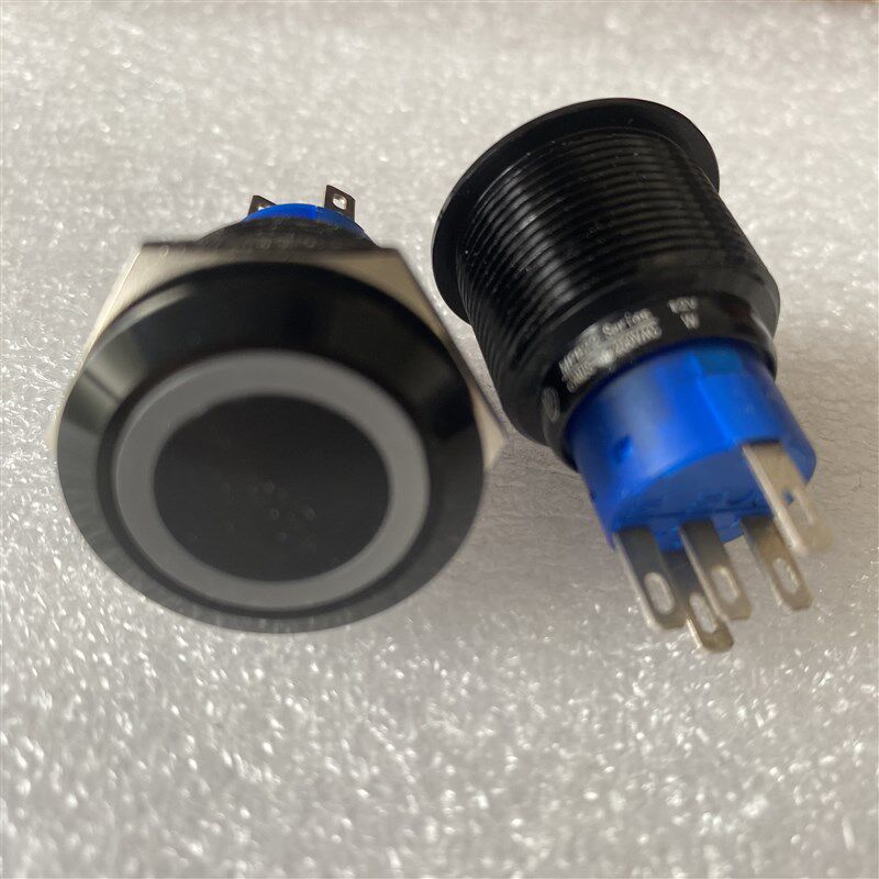 MPB22进口台湾德利威黑金属带12V白色环形灯自锁电源开关5脚3A250