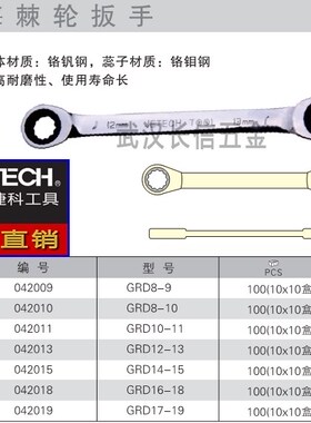 捷科JETECH双头棘轮梅花扳手GRD8-9/10/11/12/13/14/15/16/17-19