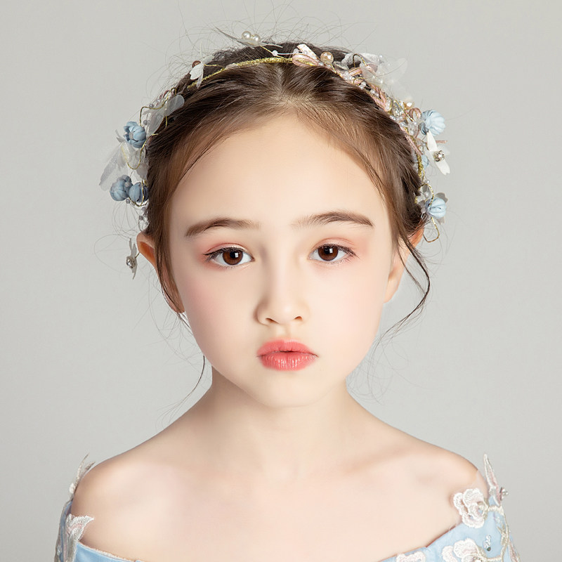 2021新款儿童发饰女童头饰花童礼服配饰演出花环蓝色发箍女孩头箍