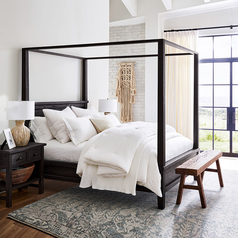 美式实木架子床橡木复古做旧拔步床新中式卧室四柱双人床婚床定制