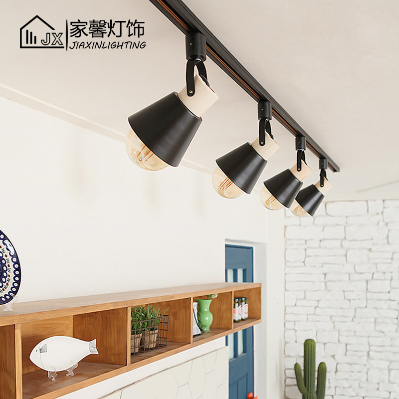 工业风仿古客厅背景墙轨道灯暗装LED轨道条射灯家庭实用明装灯具