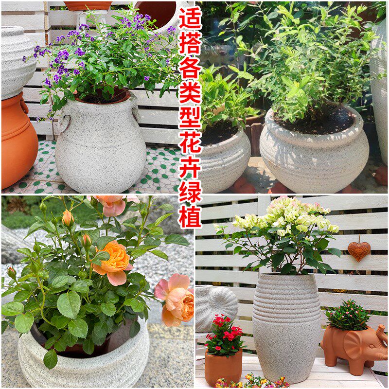 新款户外园林红陶花盆大号种花陶瓷白色陶罐无釉青山盆多肉盆庭院