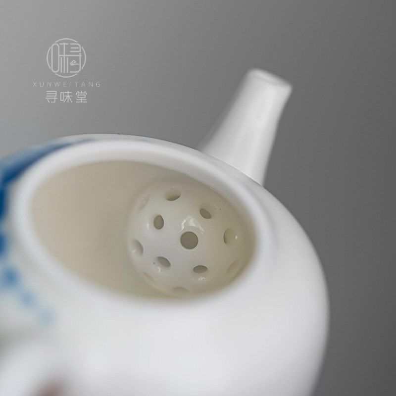 白玉汝窑手绘茶壶高档单壶手工家用泡茶壶中式开片陶瓷功夫茶具
