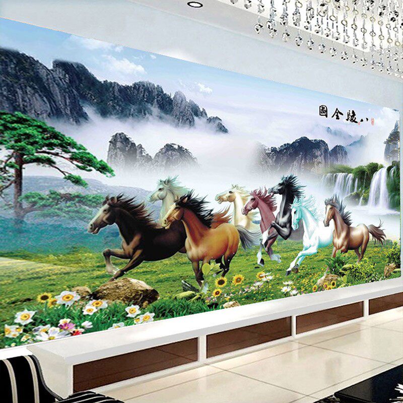 八骏图马到成功十字绣客厅满绣八骏马八匹马山水风景2020新款线绣