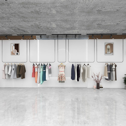 服装店展示架不锈钢拉丝银色 U型悬挂吊架挂衣杆女装衣服陈列架子