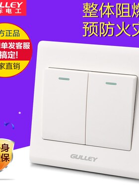 86型暗装雅白二开单控两开二位开关单控墙壁电灯开关插座带夜光