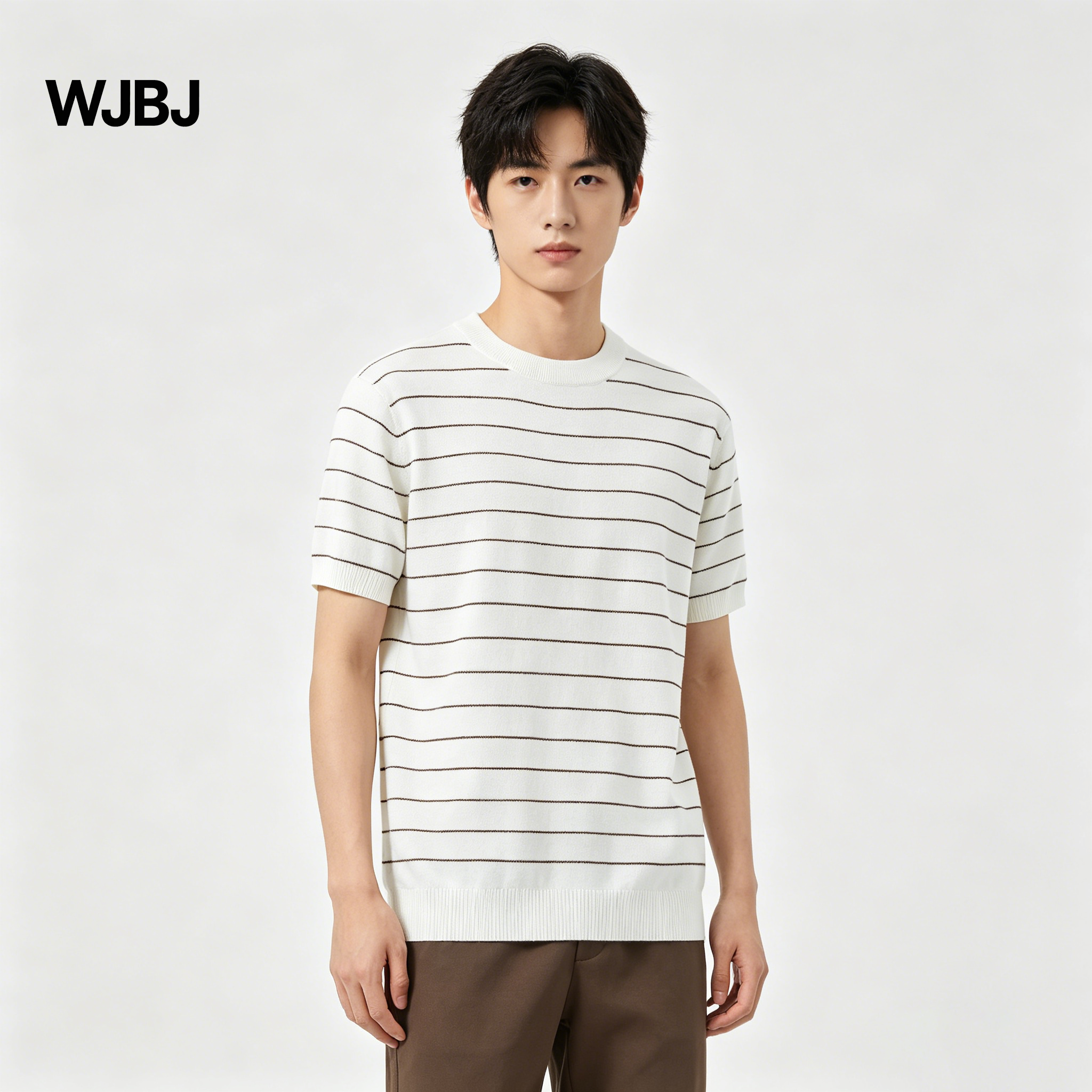 WJBJ2026年新款简约条纹短袖T恤男夏季宽松休闲通勤穿搭上衣