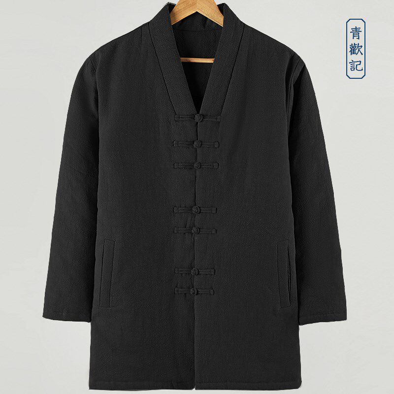 禅茶居士棉服冬季加厚中长款男士唐装棉衣中国风复古宽松汉服外套
