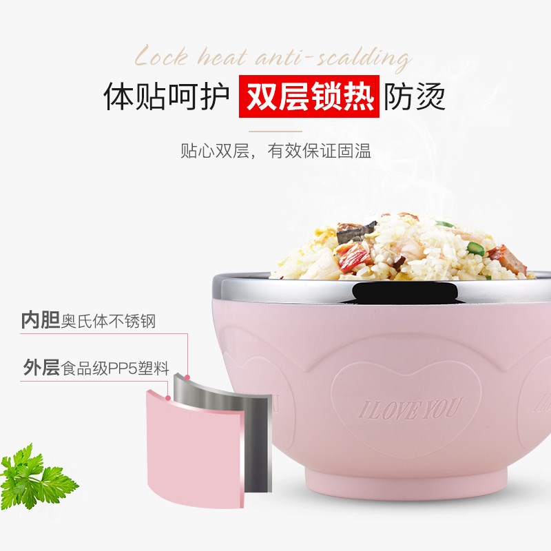 双层不锈钢碗家用碗泡面碗儿童学生成人简约创意碗隔热防摔保温碗图片