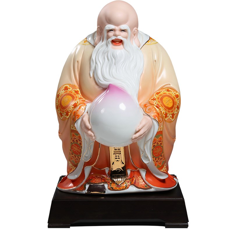老寿星寿桃送老人礼品长辈生日礼物寿礼高档陶瓷工艺品桌面摆件