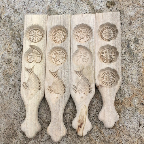 天然烘焙清明印模具台州榉木烘焙糕点馒头月饼模冬至满月周岁圆印