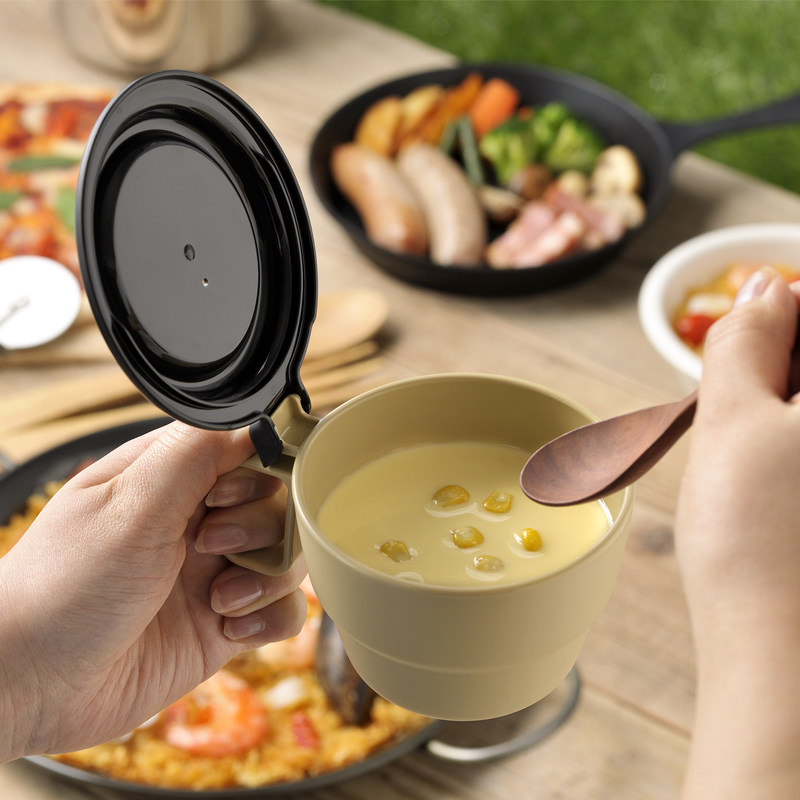 日本进口 INOMATA喝水杯可微波炉塑料马克杯带盖牛奶杯咖啡杯洗漱