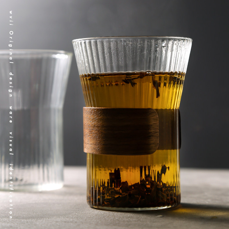 wvii 日式挂耳咖啡杯玻璃杯茶杯防烫竖纹水杯子家用高颜值拿铁杯