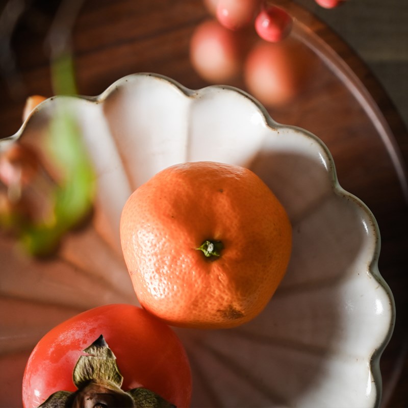 莳绘金缮日式粗陶花瓣高足果盘家用梨花茶点心碟凉菜盘日料展示碟