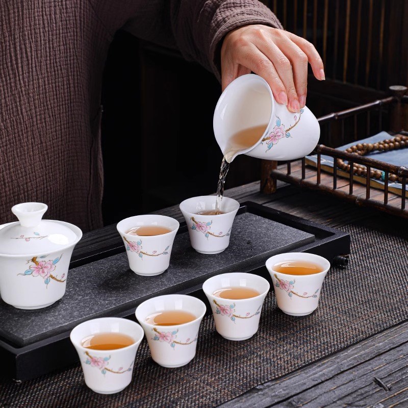 羊脂玉陶瓷套装家用客厅简约整套功夫茶具复古国潮泡茶瓷器礼盒装