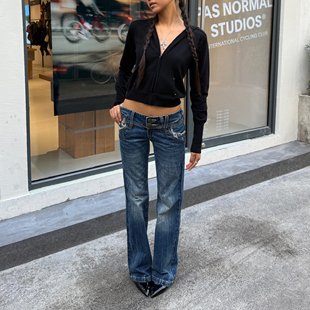 宽腰低腰牛仔裤 做旧刮痕 复古尖货·深蓝水洗 ICVIBE