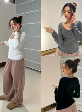 ICVIBE AIR绵软华夫·日常小性感 收腰+弧度领口纽扣亨利衫3色