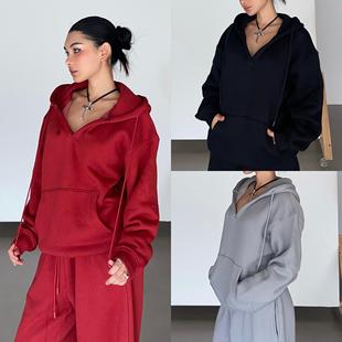 宽松慵懒帽衫 超保暖独特V领 ·3色 540g厚绒·绒化寒冷 ICVIBE