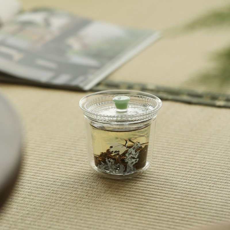 松鹤迷你耐热高硼硅小号两才玻璃盖碗功夫茶具泡茶器配件