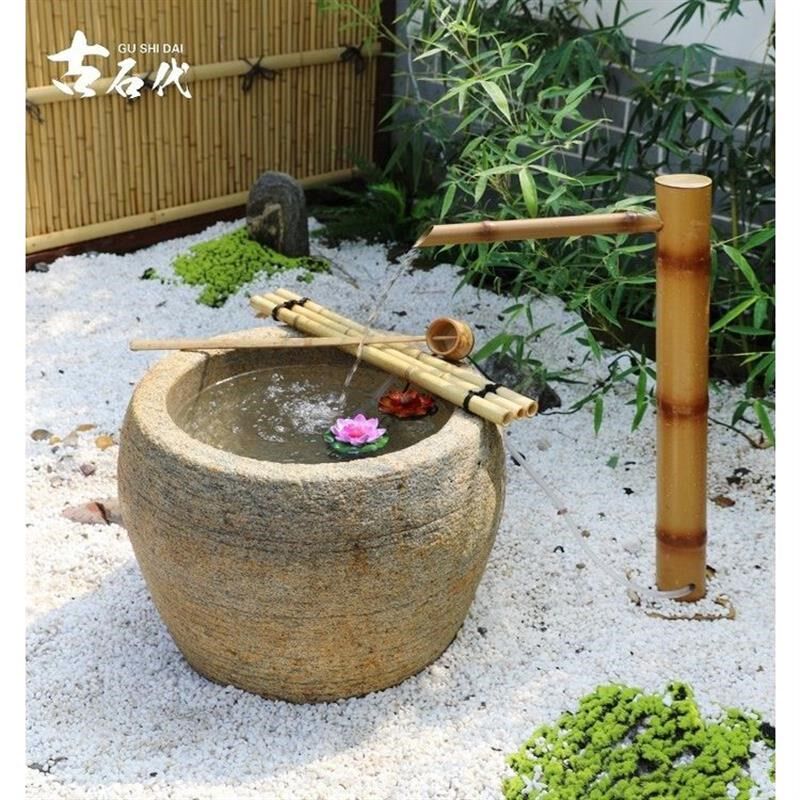 日式庭院水景原石鹅卵石户外石钵蹲锯造景装饰别墅花园惊鹿滴水