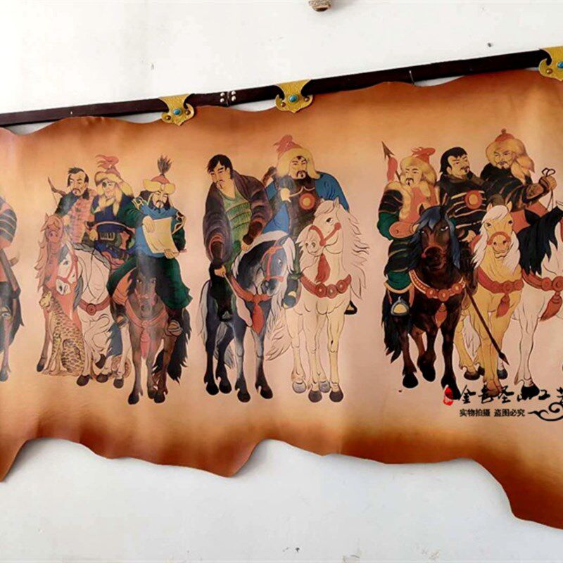 蒙古皮画成吉思汗勇士精品蒙古包民族特色装饰品手工艺品餐厅挂画