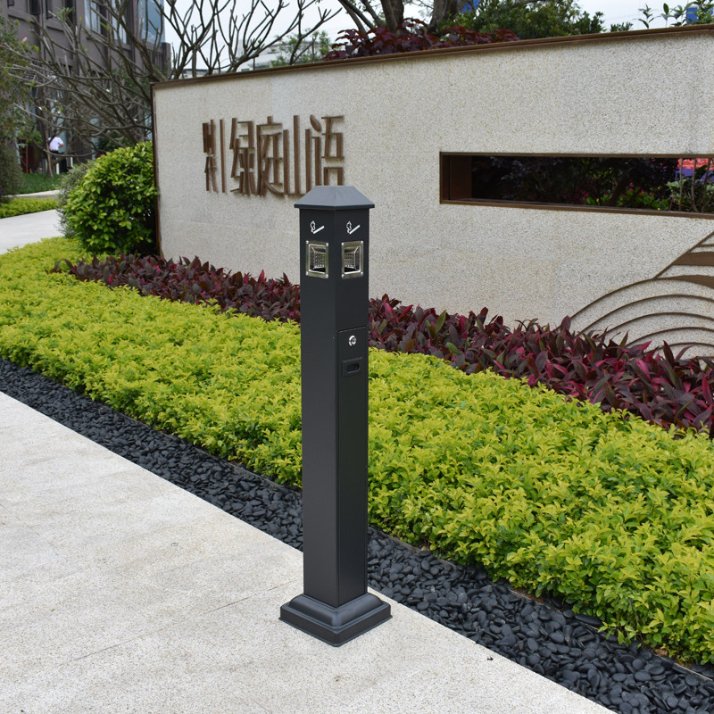 室外带固定烟灰柱方形烟蒂柱不锈钢吸烟柱烟头收集桶灭烟桶灭烟器