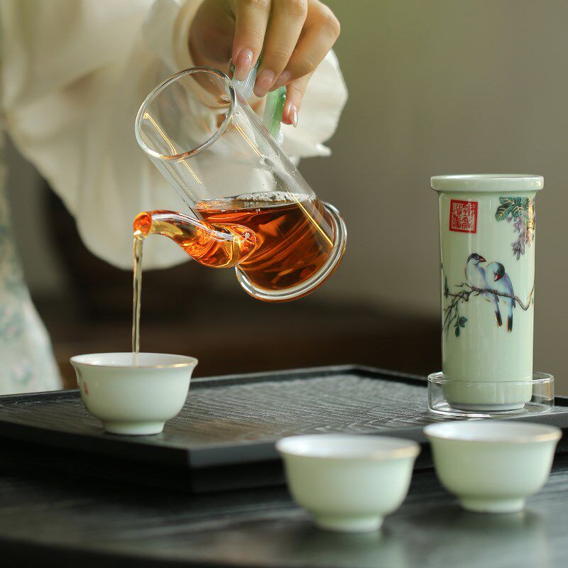 玻璃茶壶陶瓷网纱布过滤内胆红茶专用哨子茶具茶水分离泡茶杯单壶
