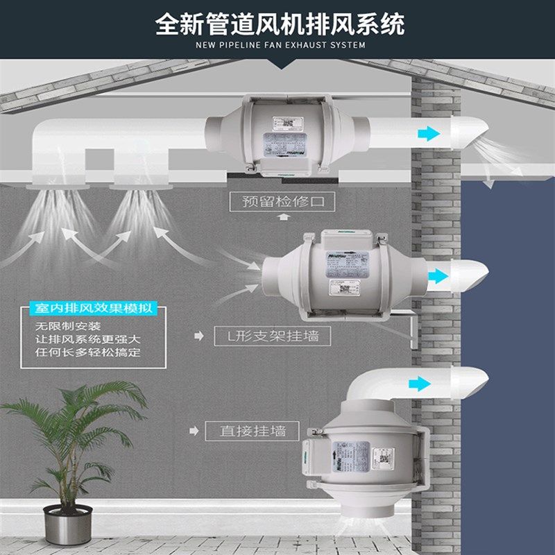 绿岛风管道风机强力静低音厨房油烟抽风机大吸力家用卫生间排气扇