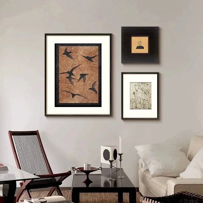 轻法式中古风组合装饰画室内软装复古艺术挂画高级感黑白极简壁画