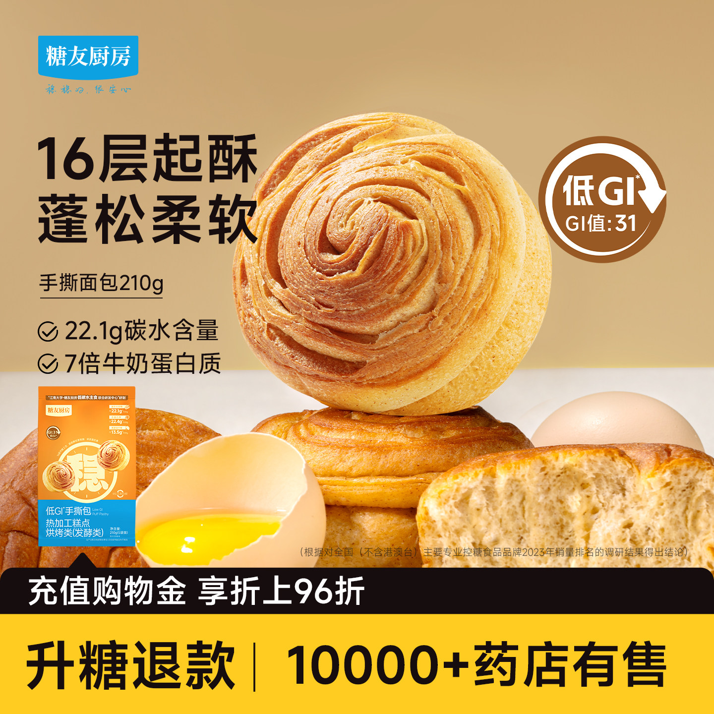糖友厨房低gi手撕面包低糖孕妇人气主食品慢烘控温早餐专用无糖精