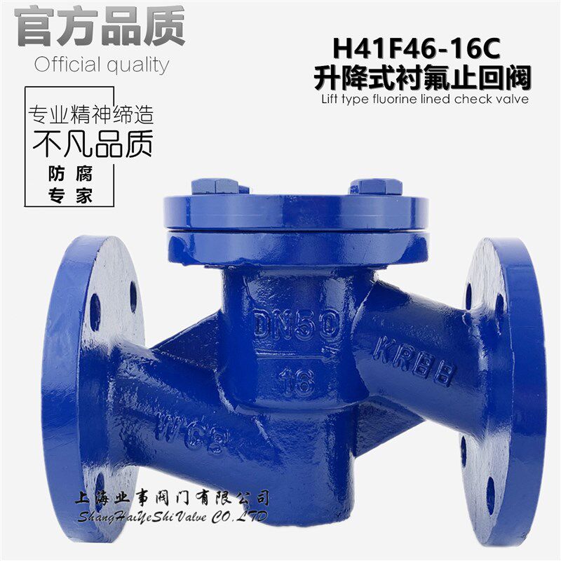 H41F46-16C铸钢升降式衬氟法兰止回阀四氟单向阀DN32 40 50 65 80